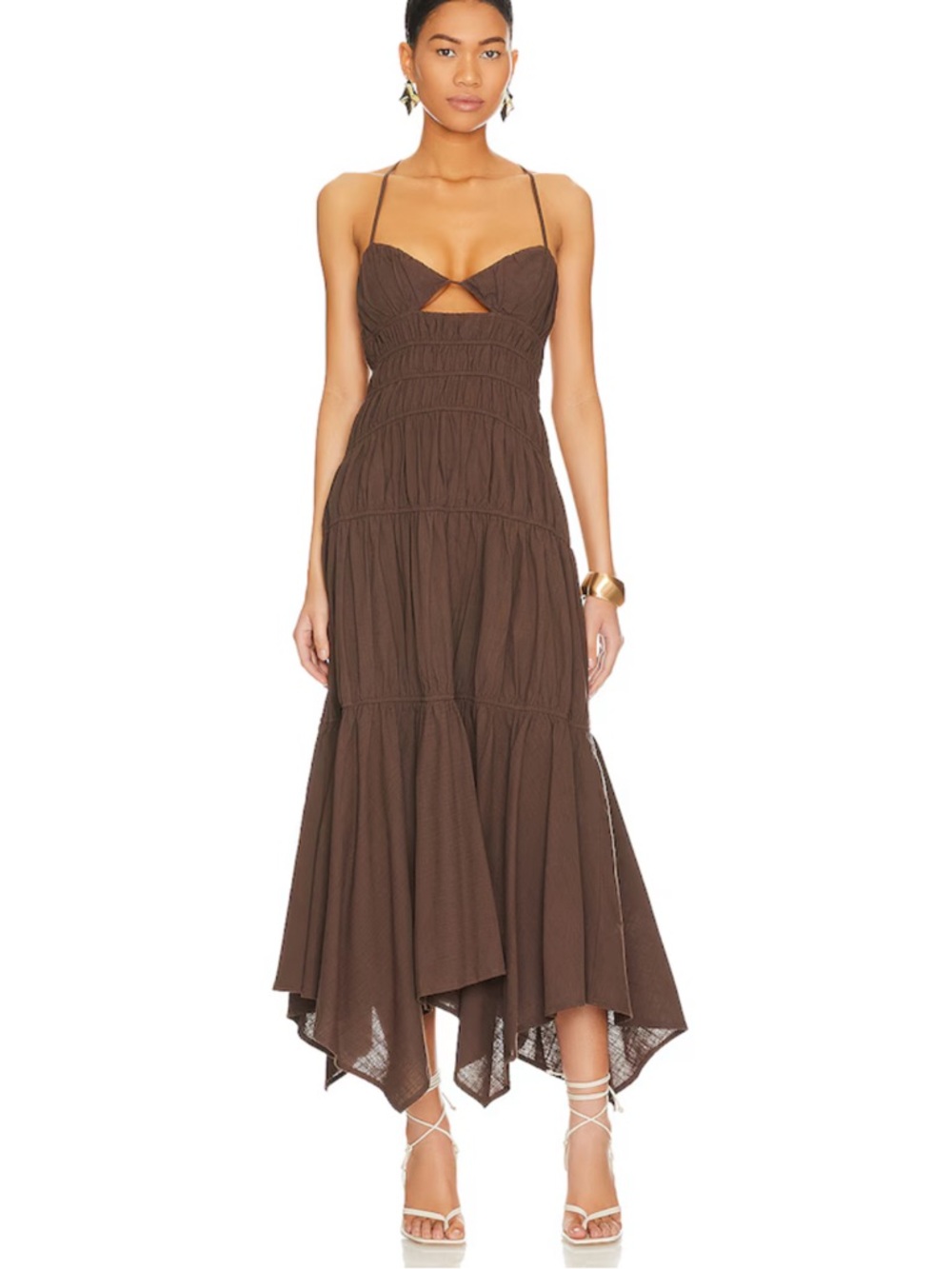REVOLVE Brown Spaghetti-Strap High-Low Midi Dress
